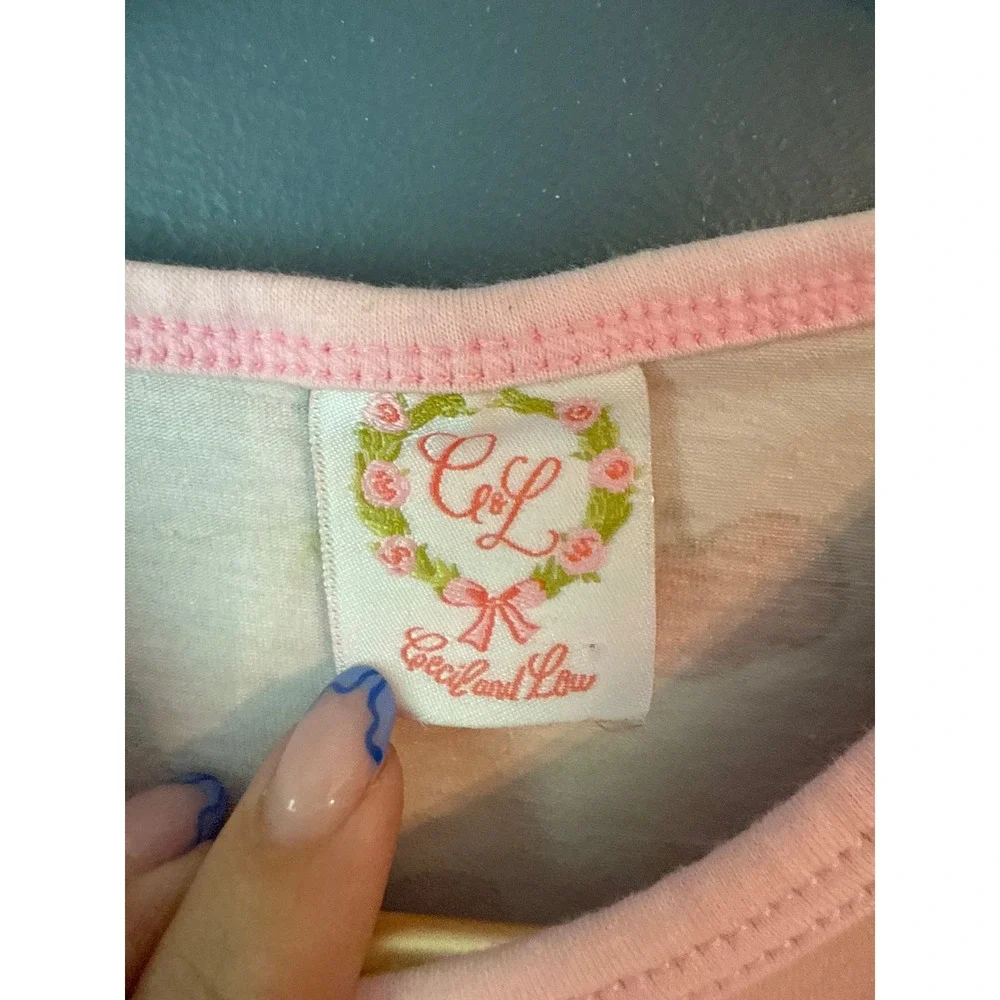 Cecil and Lou Girls Pink Apple Print Ruffle set